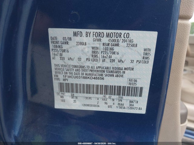 Aukcja sprzedaży 2008 Ford Escape Xlt, vin: 1FMCU03188KD48856, numer aukcji: 45006667