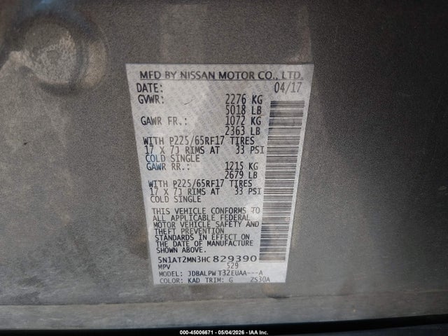 Продажа на аукционе авто 2017 Nissan Rogue S, vin: 5N1AT2MN3HC829390, номер лота: 45006671