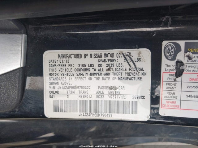 45006681 :رقم المزاد ، JN1AZ4FH6DM790422 vin ، 2013 Nissan 370z Touring مزاد بيع