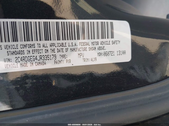 Продажа на аукционе авто 2018 Dodge Grand Caravan Gt, vin: 2C4RDGEG4JR335179, номер лота: 45006698