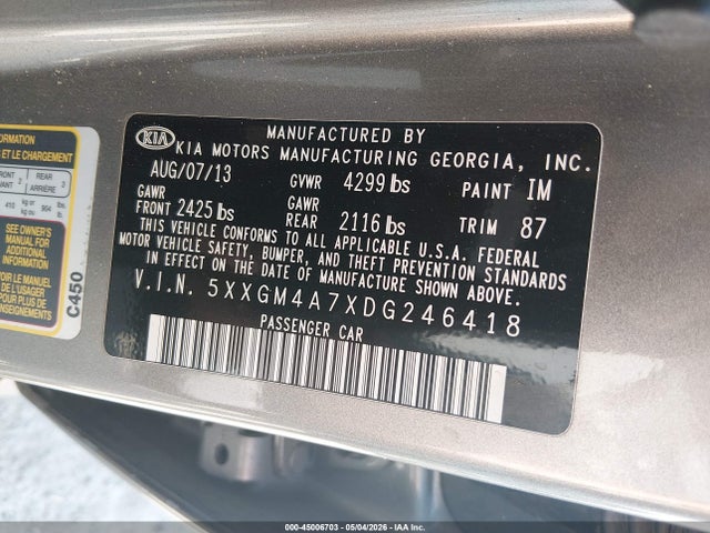 Aukcja sprzedaży 2013 Kia Optima Lx, vin: 5XXGM4A7XDG246418, numer aukcji: 45006703