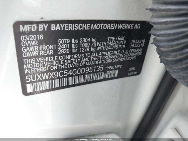 2016 Bmw X3 Xdrive28i მანქანა იყიდება აუქციონზე, vin: 5UXWX9C54G0D95135, აუქციონის ნომერი: 45006731