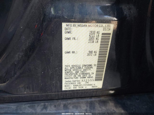 Nissan Altima 2.5 S 2014 1N4AL3AP3EC322555 Image 9