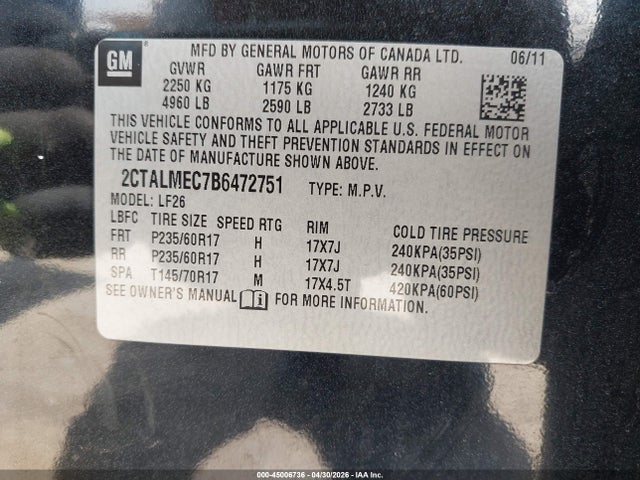 Продажа на аукционе авто 2011 Gmc Terrain Sle-1, vin: 2CTALMEC7B6472751, номер лота: 45006736