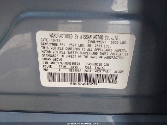 Продажа на аукционе авто 2014 Infiniti Q50 Premium, vin: JN1BV7AR4EM698549, номер лота: 45006750