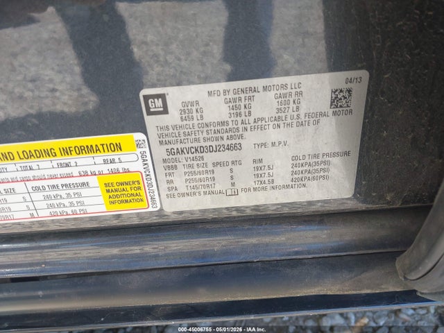 45006755 :رقم المزاد ، 5GAKVCKD3DJ234663 vin ، 2013 Buick Enclave Leather مزاد بيع