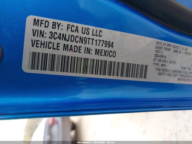 45006813 :رقم المزاد ، 3C4NJDCN9TT177994 vin ، 2026 Jeep Compass Limited Altitude مزاد بيع