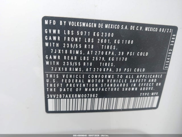 Продажа на аукционе авто 2024 Volkswagen Tiguan 2.0t Se/2.0t Wolfsburg Edition, vin: 3VV2B7AXXRM007962, номер лота: 45006848