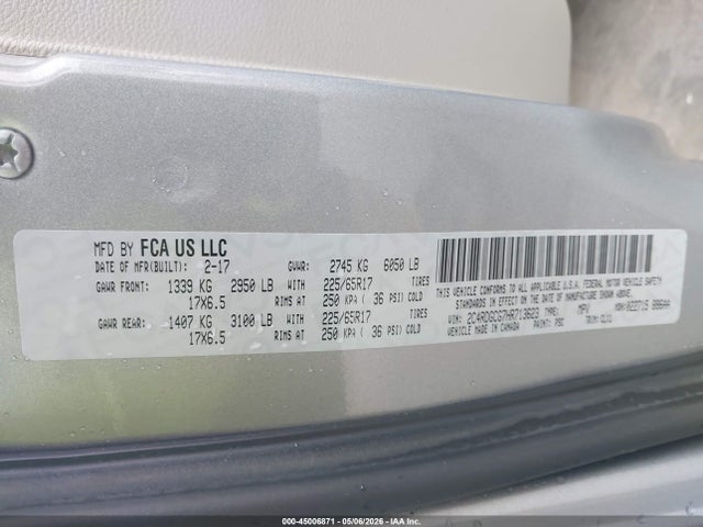 Aukcja sprzedaży 2017 Dodge Grand Caravan Sxt, vin: 2C4RDGCG7HR713623, numer aukcji: 45006871
