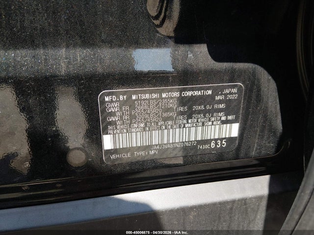 Aukcja sprzedaży 2022 Mitsubishi Outlander Sel 2.5 2wd/sel Special Edition 2wd, vin: JA4J3VA81NZ076272, numer aukcji: 45006875