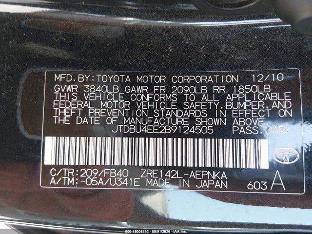 Продаж на аукціоні авто 2011 Toyota Corolla Le, vin: JTDBU4EE2B9124505, номер лоту: 45006892