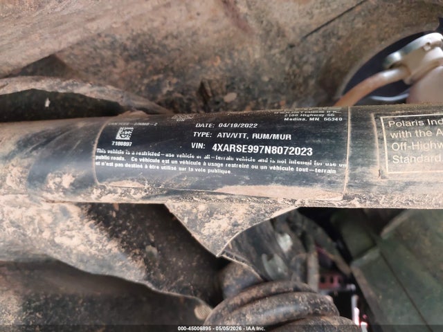 Aukcja sprzedaży 2022 Polaris Ranger Crew Xp 1000 Premium, vin: 4XARSE997N8072023, numer aukcji: 45006895