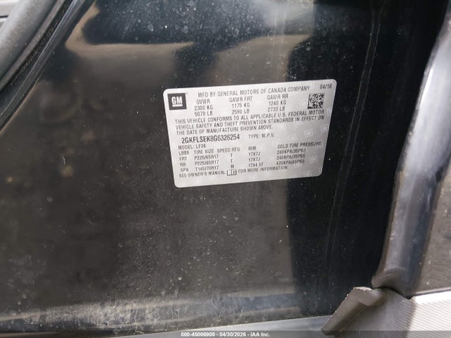 Продажа на аукционе авто 2016 Gmc Terrain Sle-1, vin: 2GKFLSEK8G6326254, номер лота: 45006905