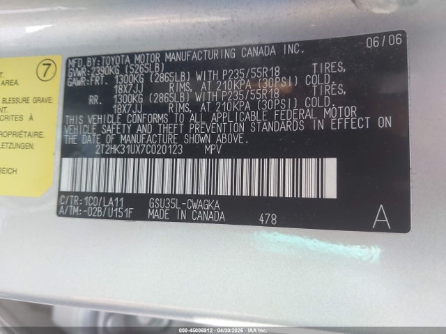 Продажа на аукционе авто 2007 Lexus Rx 350, vin: 2T2HK31UX7C020123, номер лота: 45006912