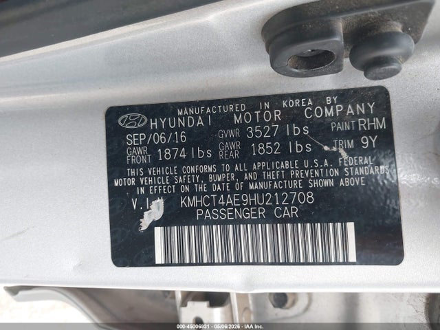 Aukcja sprzedaży 2017 Hyundai Accent Se, vin: KMHCT4AE9HU212708, numer aukcji: 45006931