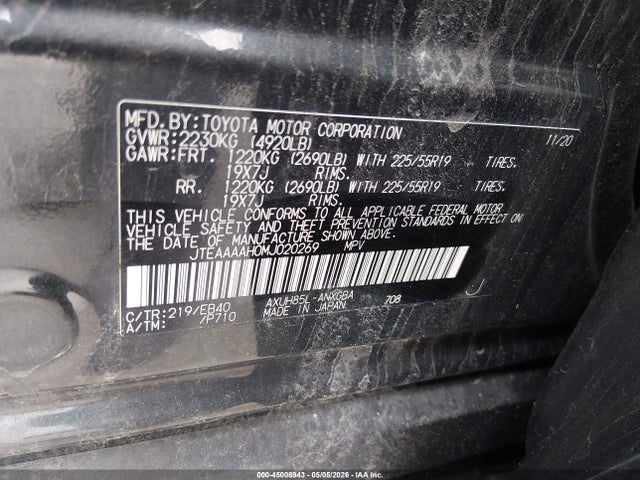 Продажа на аукционе авто 2021 Toyota Venza Xle, vin: JTEAAAAH0MJ020269, номер лота: 45006943