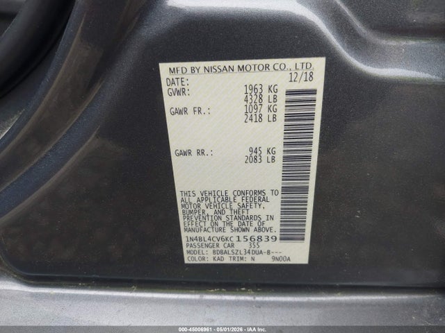 1N4BL4CV6KC156839 Nissan Altima 2.5 Sr
