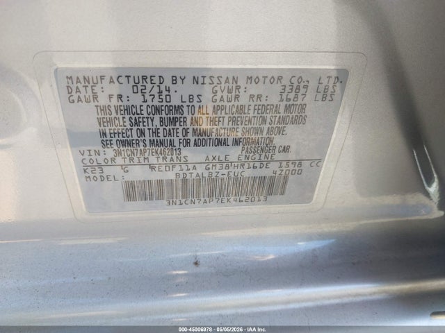 Nissan Versa 1.6 Sv 2014 3N1CN7AP7EK462013 Image 9