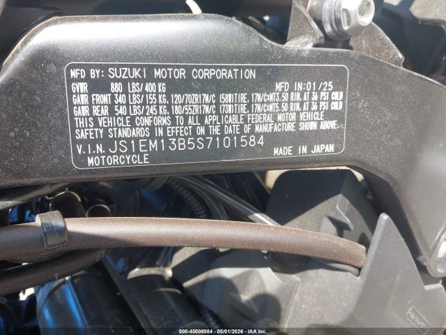 Aukcja sprzedaży 2025 Suzuki Gsx800 F, vin: JS1EM13B5S7101584, numer aukcji: 45006984