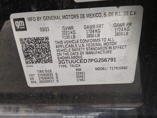 2023 Gmc Sierra 1500 4wd  Short Box Elevation With 3sb მანქანა იყიდება აუქციონზე, vin: 3GTUUCED7PG256791, აუქციონის ნომერი: 45007009