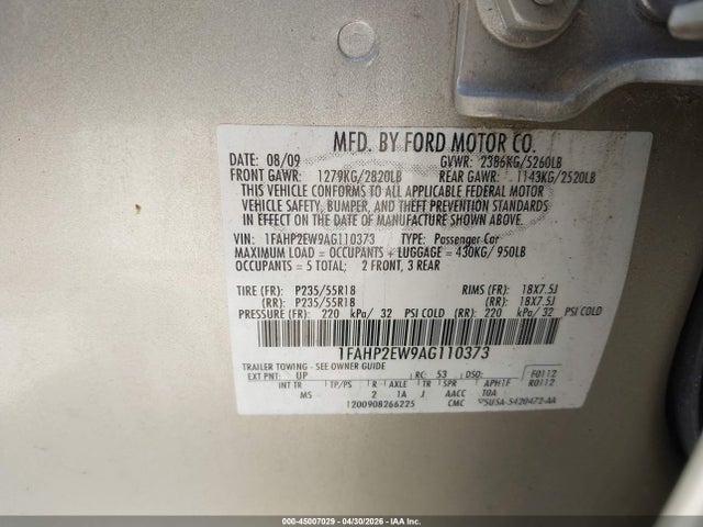Aukcja sprzedaży 2010 Ford Taurus Sel, vin: 1FAHP2EW9AG110373, numer aukcji: 45007029