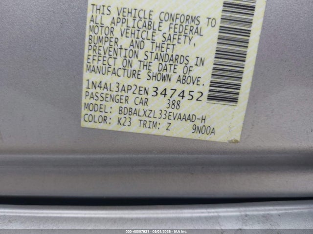 45007031 :رقم المزاد ، 1N4AL3AP2EN347452 vin ، 2014 Nissan Altima 2.5 Sl مزاد بيع
