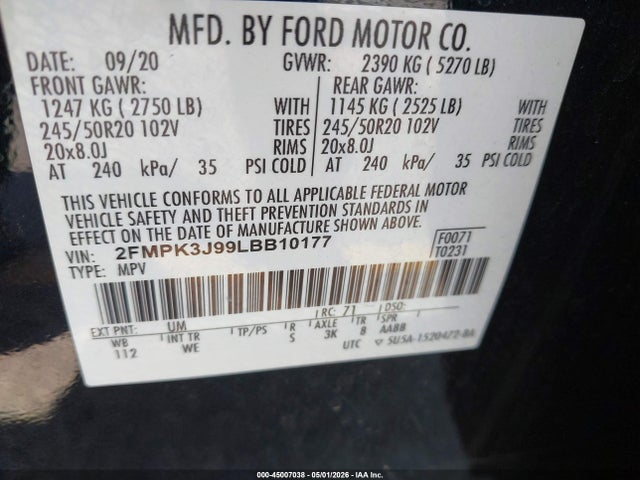 Ford Edge St Line 2020 2FMPK3J99LBB10177 Image 9