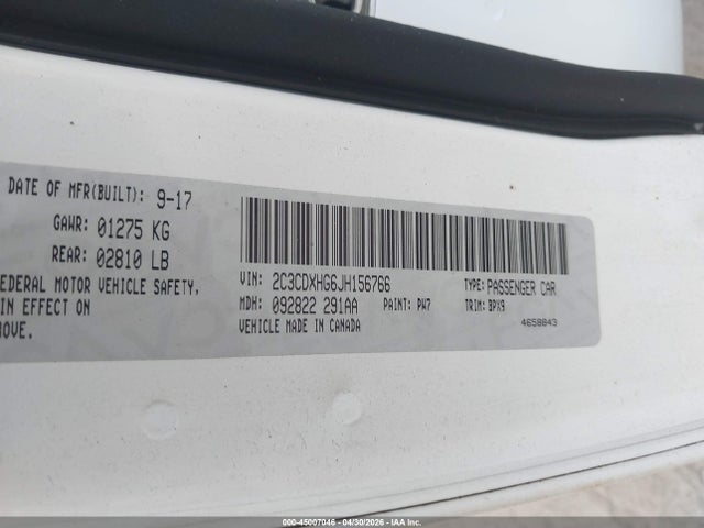Продажа на аукционе авто 2018 Dodge Charger Sxt Plus Rwd, vin: 2C3CDXHG6JH156766, номер лота: 45007046
