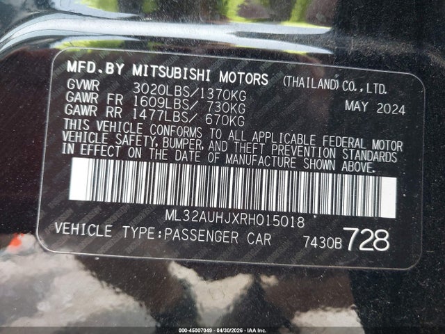 Продаж на аукціоні авто 2024 Mitsubishi Mirage Es/le, vin: ML32AUHJXRH015018, номер лоту: 45007049