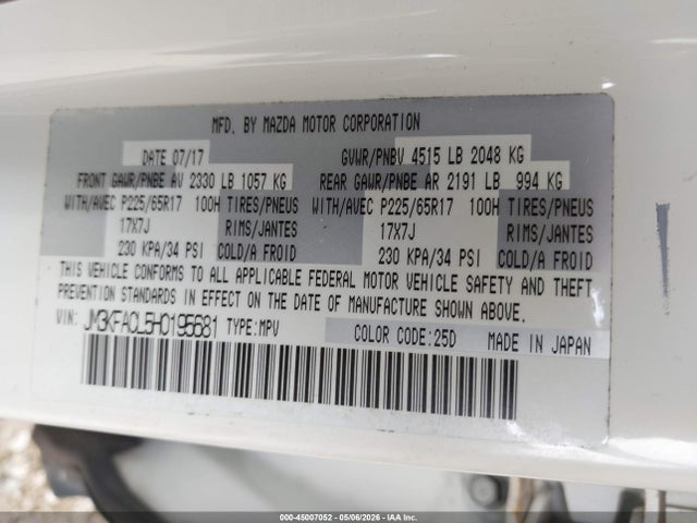 Aukcja sprzedaży 2017 Mazda Cx-5 Touring, vin: JM3KFACL5H0195681, numer aukcji: 45007052