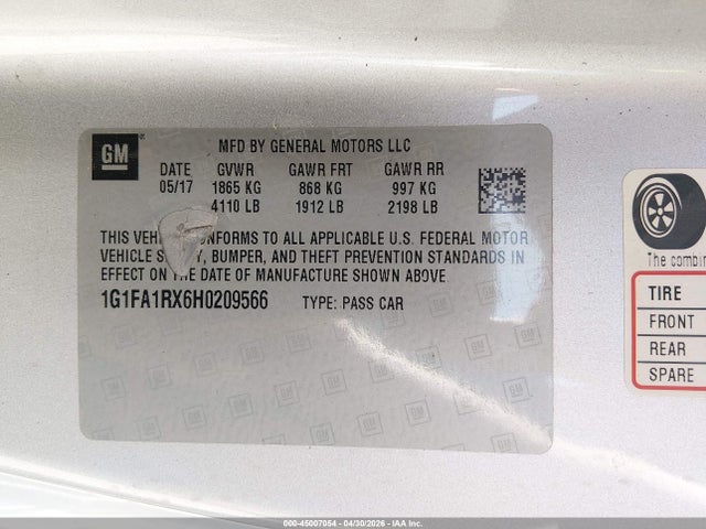 1G1FA1RX6H0209566 Chevrolet Camaro 1ls