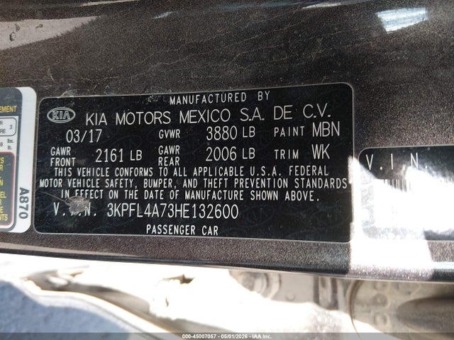 3KPFL4A73HE132600 KIA FORTE LX