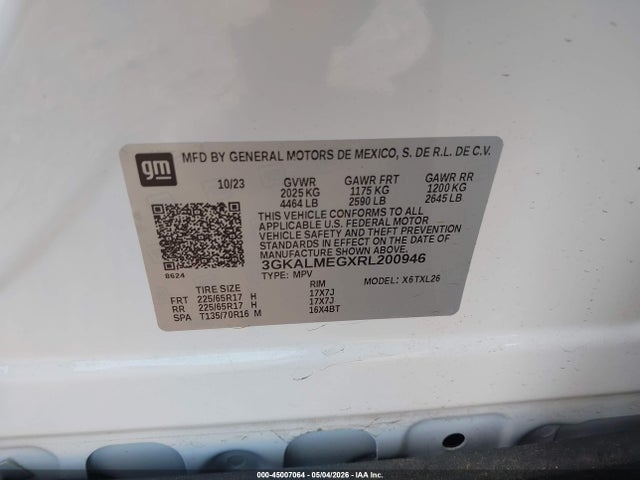Aukcja sprzedaży 2024 Gmc Terrain Fwd Sle, vin: 3GKALMEGXRL200946, numer aukcji: 45007064