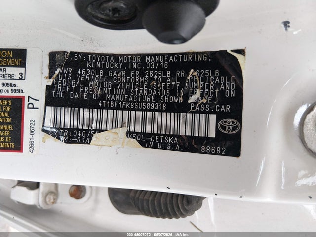 Продажа на аукционе авто 2016 Toyota Camry Se, vin: 4T1BF1FK8GU589318, номер лота: 45007072