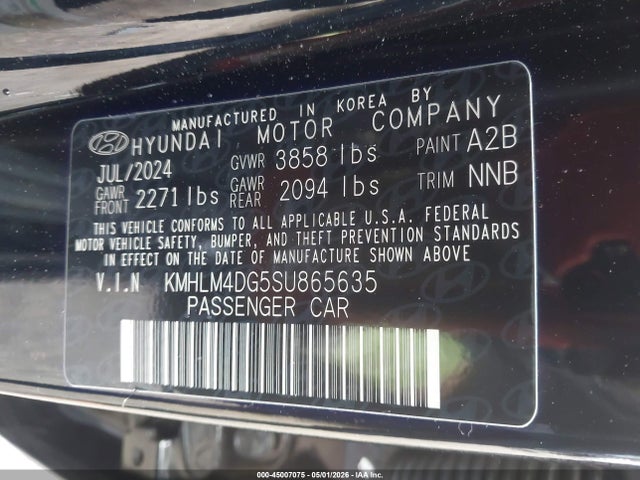 Aukcja sprzedaży 2025 Hyundai Elantra Sel Sport, vin: KMHLM4DG5SU865635, numer aukcji: 45007075