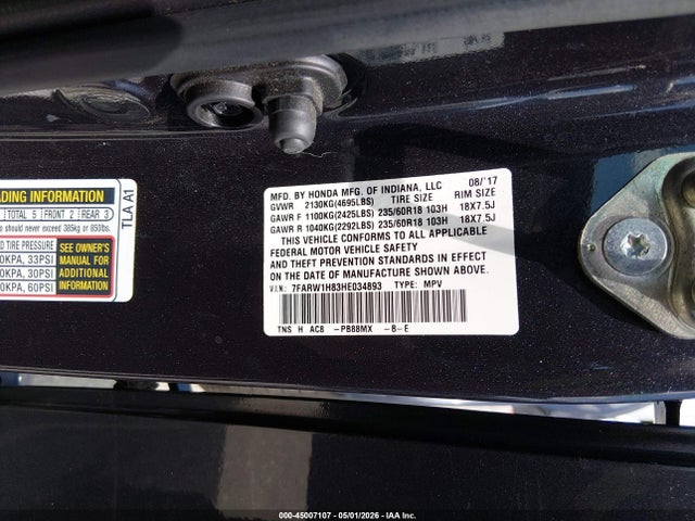 Aukcja sprzedaży 2017 Honda Cr-v Ex-l/ex-l Navi, vin: 7FARW1H83HE034893, numer aukcji: 45007107