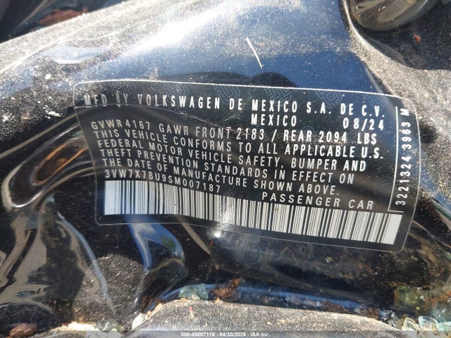 Продаж на аукціоні авто 2025 Volkswagen Jetta 1.5t Se, vin: 3VW7X7BU9SM007187, номер лоту: 45007116