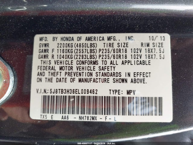 2014 Acura Rdx მანქანა იყიდება აუქციონზე, vin: 5J8TB3H36EL009462, აუქციონის ნომერი: 45007117