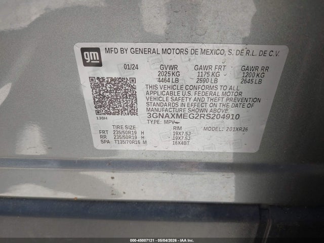 Aukcja sprzedaży 2024 Chevrolet Equinox Fwd Rs, vin: 3GNAXMEG2RS204910, numer aukcji: 45007121