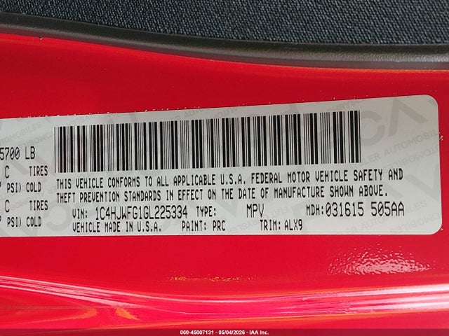 1C4HJWFG1GL225334 Jeep Wrangler Unlimited Rubicon