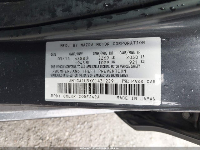 Продажа на аукционе авто 2016 Mazda Mazda6 I Sport, vin: JM1GJ1U5XG1431229, номер лота: 45007163