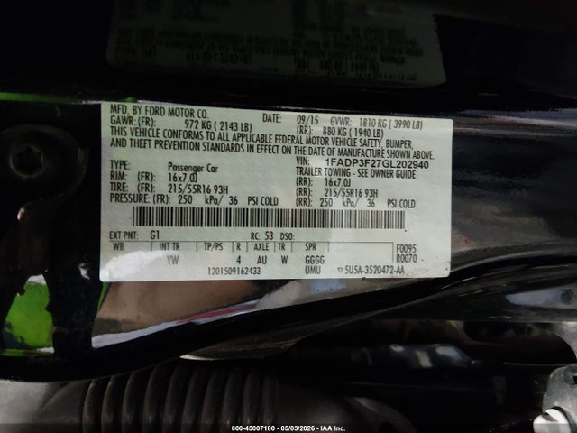 Aukcja sprzedaży 2016 Ford Focus Se, vin: 1FADP3F27GL202940, numer aukcji: 45007180