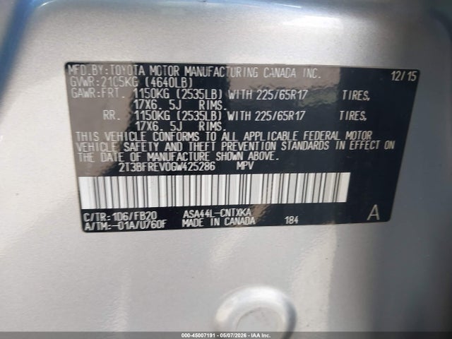 Продаж на аукціоні авто 2016 Toyota Rav4 Le, vin: 2T3BFREV0GW425286, номер лоту: 45007191