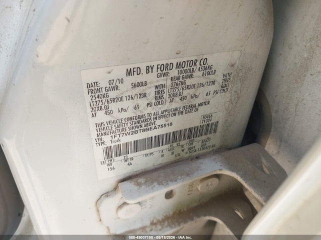 2011 Ford F-250 Lariat მანქანა იყიდება აუქციონზე, vin: 1FT7W2BT8BEA75518, აუქციონის ნომერი: 45007198