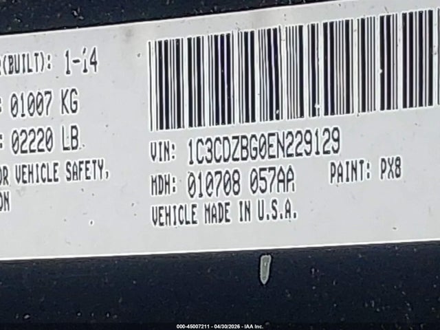 2014 Dodge Avenger R/t მანქანა იყიდება აუქციონზე, vin: 1C3CDZBG0EN229129, აუქციონის ნომერი: 45007211
