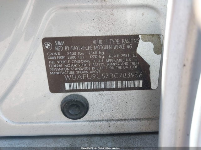Aukcja sprzedaży 2011 Bmw 550i Xdrive, vin: WBAFU9C57BC783956, numer aukcji: 45007214
