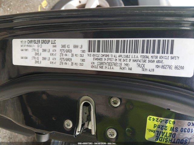 45007263 :رقم المزاد ، 1C6RR7HT8DS702119 vin ، 2013 Ram 1500 Sport مزاد بيع