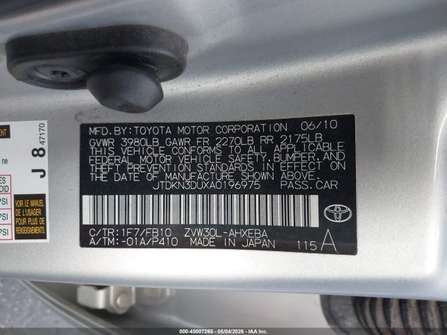 Aukcja sprzedaży 2010 Toyota Prius I/ii/iii/iv/v, vin: JTDKN3DUXA0196975, numer aukcji: 45007265