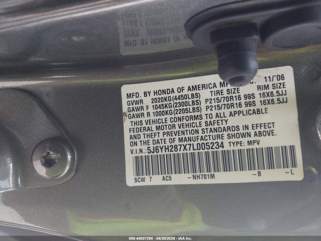 Продажа на аукционе авто 2007 Honda Element Ex, vin: 5J6YH287X7L005234, номер лота: 45007290