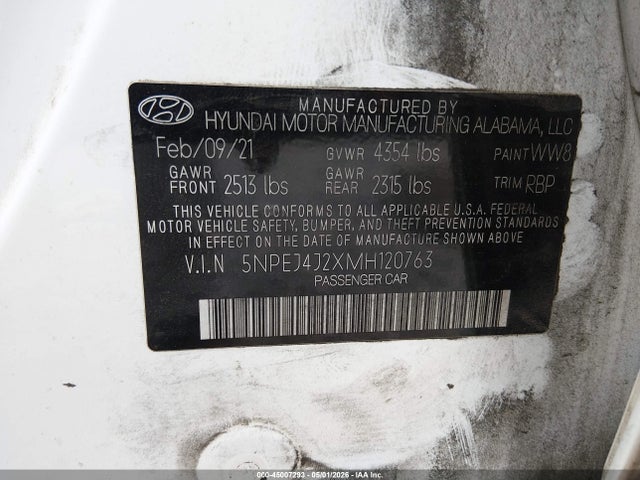 Продажа на аукционе авто 2021 Hyundai Sonata Sel Plus, vin: 5NPEJ4J2XMH120763, номер лота: 45007293